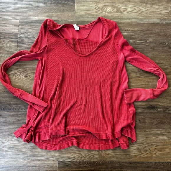 Free People We The Free TT Special Tee Waffle Knit Longsleeve Raw Hem Size XS - Picture 1 of 6